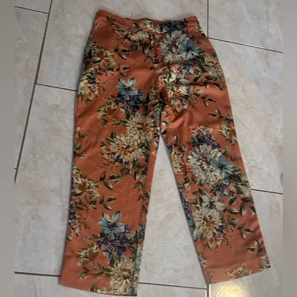 Zara Floral Wide-Leg Pants in Rust and Blue - Picture 2 of 3